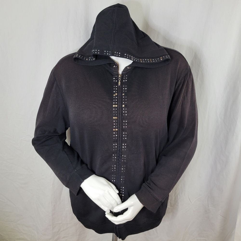 Dressbarn Woman Lightweight Hooded Full Zipper Front‎ Black Jacket Size 2X